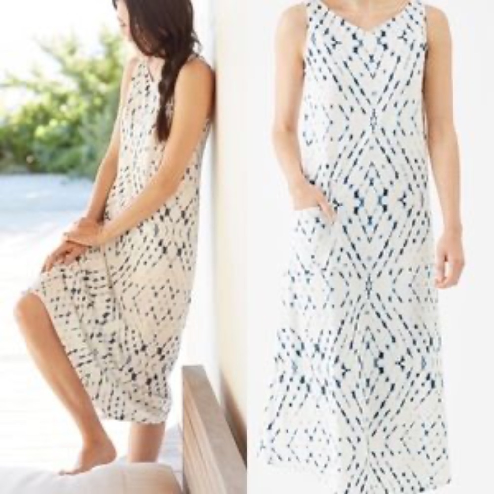 EUC J. Jill White Diamond Tie Dye Midi Dress Sz S